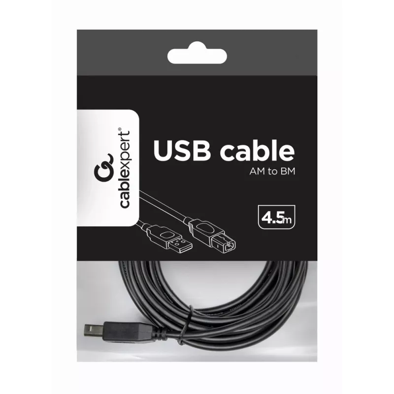 USB kabelis, Gembird 4,5 m USB 2.0 A/B M, juodas, vyriškas/vyriškas