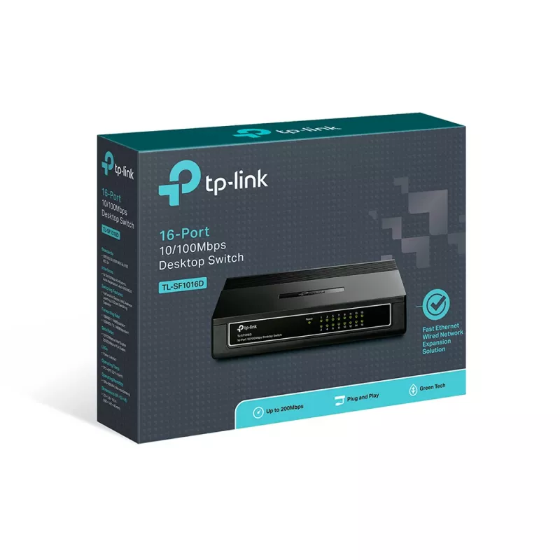 TP-Link TL-SF1016D 16 prievadų Fast Ethernet nevaldomas komutatorius, stalinis / montuojamas į stelažą