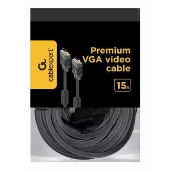 GEMBIRD Premium VGA kabelis HD15M/HD15M dvigubai ekranuotas su 2 ferito žiedais 15m - Juodas