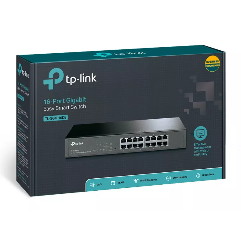 TP-Link 16 prievadų Gigabit Easy Smart valdomas tinklo jungiklis, L2, 19 inch montavimui, 1U