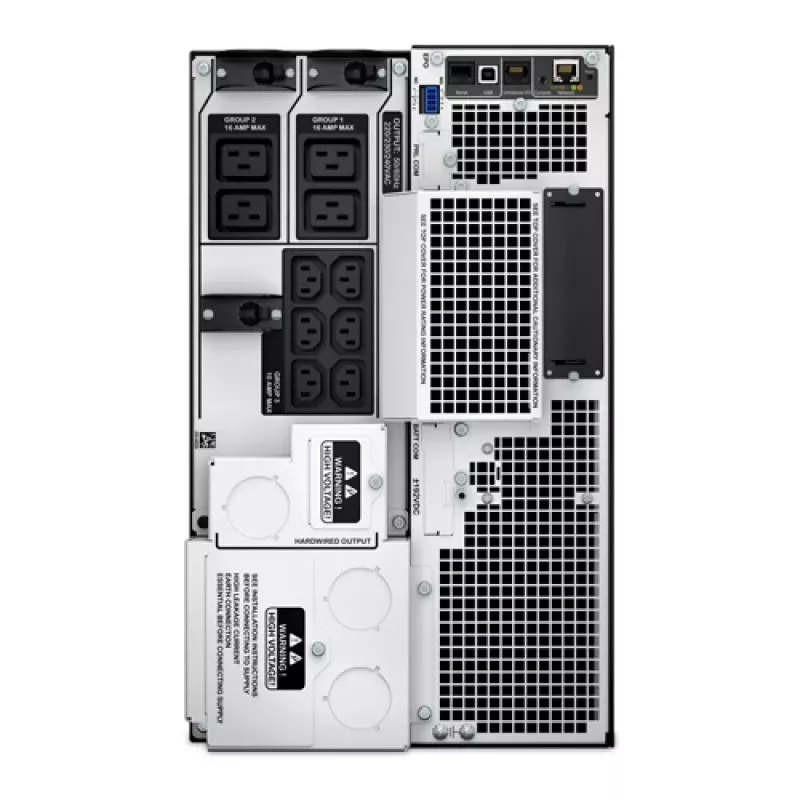 APC Smart-UPS On-Line, 10 kVA / 10 kW, bokštas, 230 V / 400 V, 6x C13 + 4x C19 IEC lizdai, tinklo kortelė + SmartSlot, prailgintas veikimo laikas, be bėgių komplekto