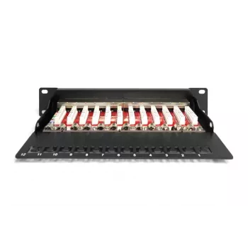 DIGITUS CAT6A Patch Panel, ekranuotas, 12 prievadų, etikečių laukas, 1U, 10 colių stovo montavimui, juodas RAL 9005