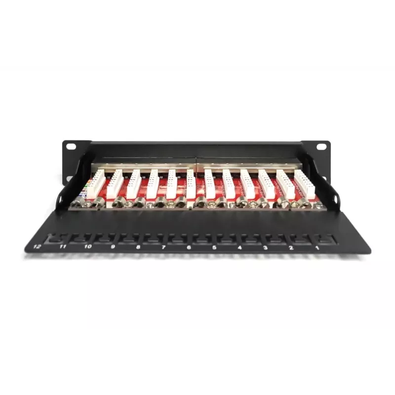 DIGITUS CAT6A Patch Panel, ekranuotas, 12 prievadų, etikečių laukas, 1U, 10 colių stovo montavimui, juodas RAL 9005