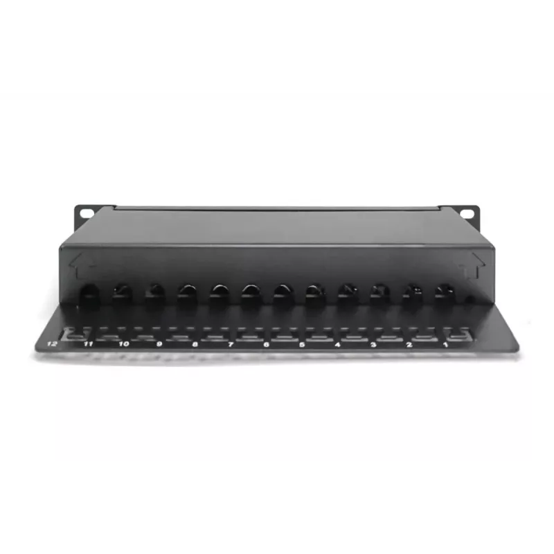 DIGITUS CAT6A Patch Panel, ekranuotas, 12 prievadų, etikečių laukas, 1U, 10 colių stovo montavimui, juodas RAL 9005