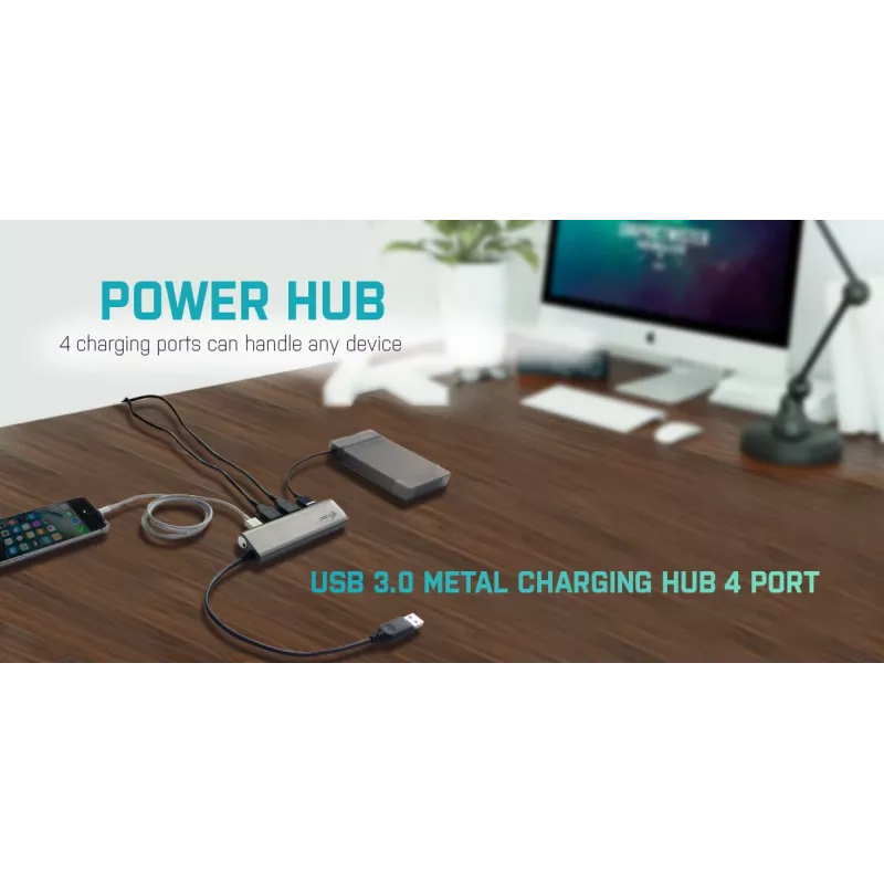 USB 3.0 4 prievadų metalinis šakotuvas i-tec Metal Superspeed 5000 Mbit/s pilka