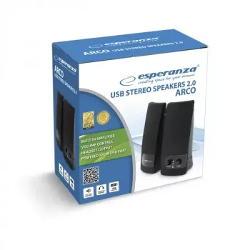 Garsiakalbis 2 krypčių ESPERANZA EP119, 2.0 kanalai, 6 W RMS, 4 Ω, laidinis, 3.5 mm ir USB, stalinis