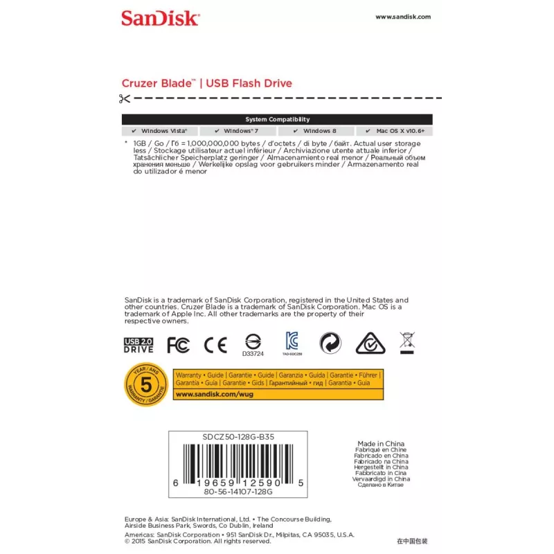 WESTERN DIGITAL SanDisk Cruzer Blade 128GB USB 2.0 atmintukas
