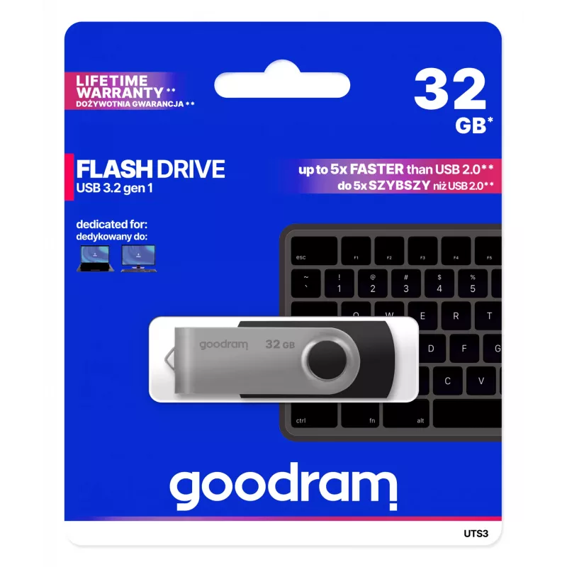 Goodram UTS3 USB atmintukas 32 GB USB Type-A 3.2 Gen 1 (3.1 Gen 1) Juoda