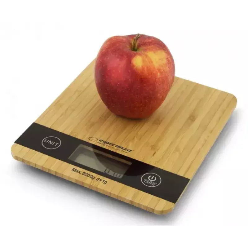 Virtuvinės elektroninės svarstyklės ESPERANZA EKS005 — 5 kg, 1 g tikslumas, bambuko platforma
