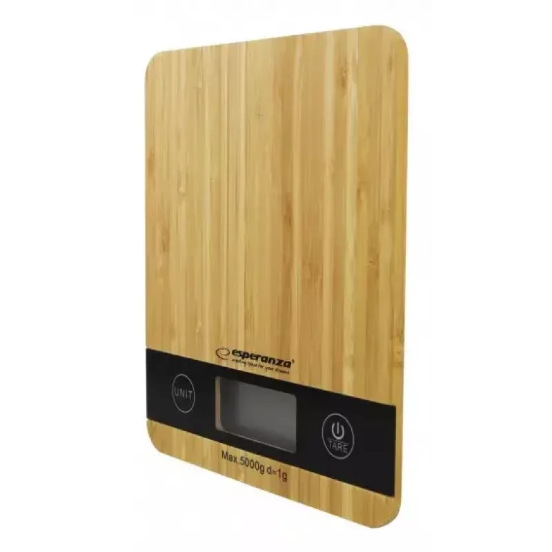 Virtuvinės elektroninės svarstyklės ESPERANZA EKS005 — 5 kg, 1 g tikslumas, bambuko platforma