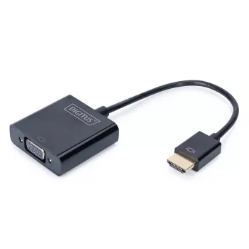 DIGITUS HDMI į VGA keitiklis, adapteris, tipas A - VGA (D-Sub) jungtis, 3,5 mm garso lizdas, juodos spalvos