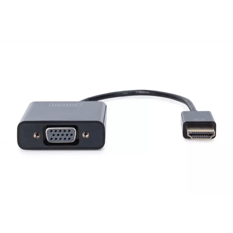 DIGITUS HDMI į VGA keitiklis, adapteris, tipas A - VGA (D-Sub) jungtis, 3,5 mm garso lizdas, juodos spalvos