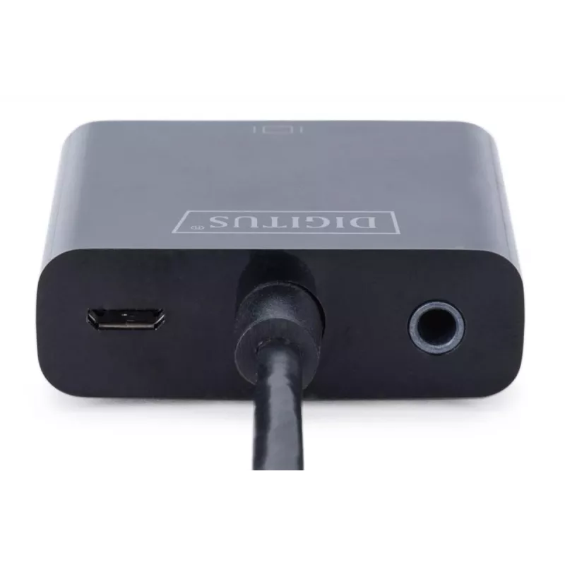 DIGITUS HDMI į VGA keitiklis, adapteris, tipas A - VGA (D-Sub) jungtis, 3,5 mm garso lizdas, juodos spalvos