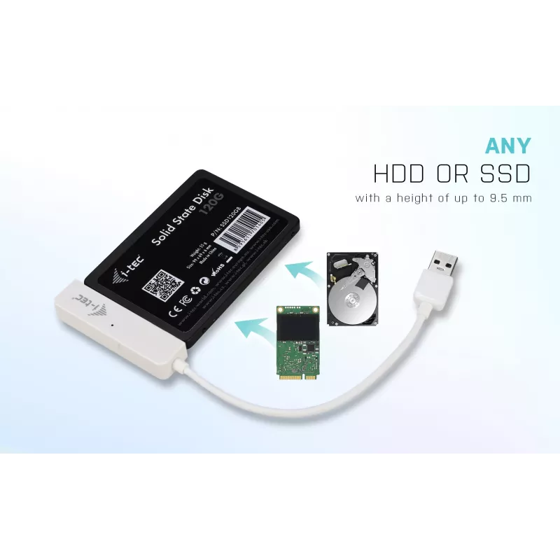 Išorinis HDD/SSD dėklas i-tec MySafe USB 3.0 Easy 2.5 colio – Baltas