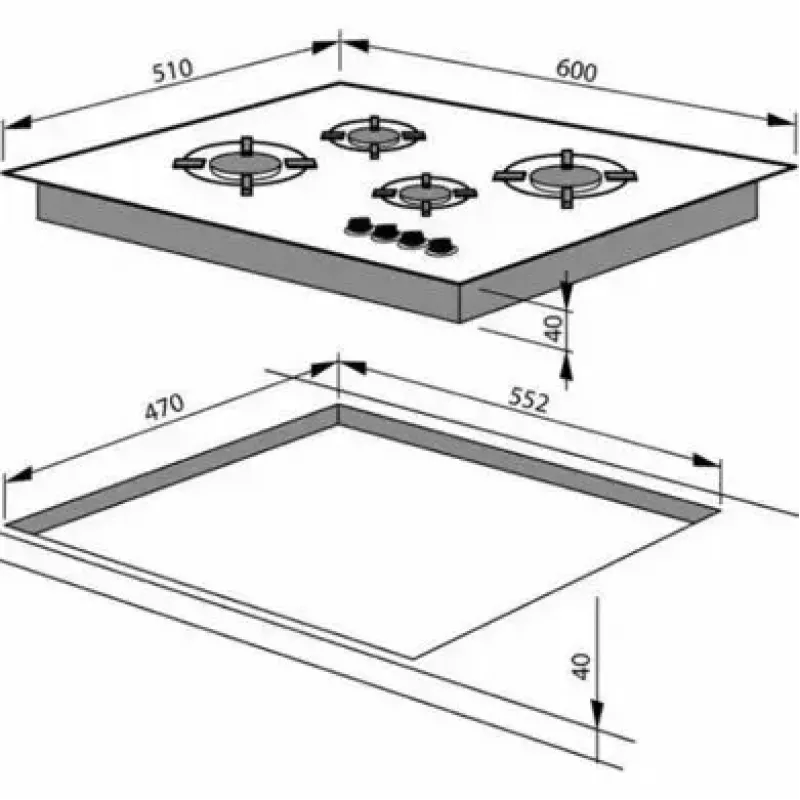 Įmontuojama dujinė kaitlentė Amica PG6411SR, 4 zonos, mechaninis valdymas