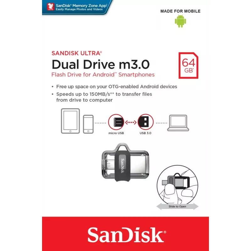 WESTERN DIGITAL SanDisk Ultra Dual Drive M3.0 64GB USB atmintukas – micro-USB / USB 3.0