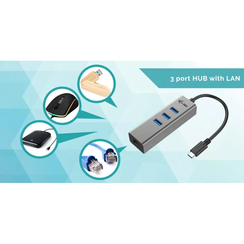 i-tec Metal USB-C HUB 3 prievadai + Gigabit Ethernet adapteris