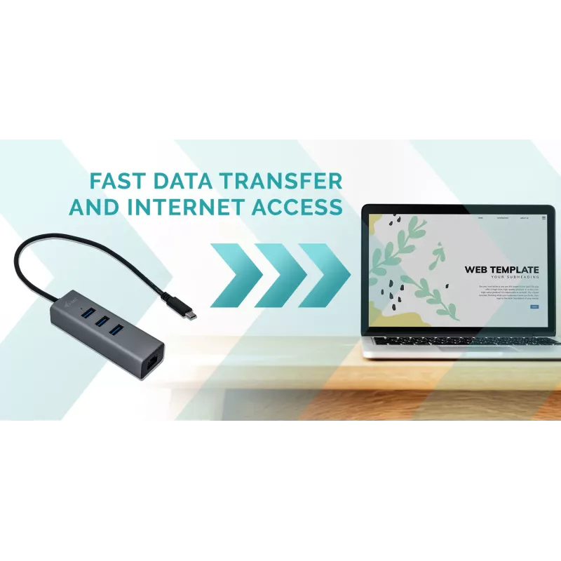 i-tec Metal USB-C HUB 3 prievadai + Gigabit Ethernet adapteris