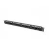 Patch panel 1U LANBERG PPU5-1024-B — 24 prievadų CAT5e, metalinis, juodas, 445×32.5×44.5 mm