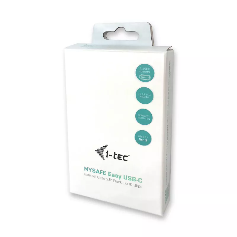 i-tec MySafe USB-C 3.1 Gen. 2 easy, išorinis HDD/SSD dėklas, 2.5 colio, Serial ATA, Serial ATA II, Serial ATA III, 10 Gbit/s, USB jungtis, Juoda