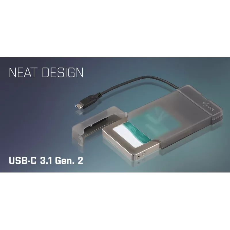i-tec MySafe USB-C 3.1 Gen. 2 easy, išorinis HDD/SSD dėklas, 2.5 colio, Serial ATA, Serial ATA II, Serial ATA III, 10 Gbit/s, USB jungtis, Juoda