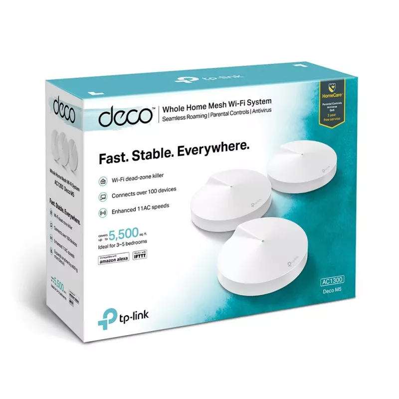 TP-Link Deco M5 AC1300 belaidžio tinklo „Mesh“ sistema, 3 vnt., balta