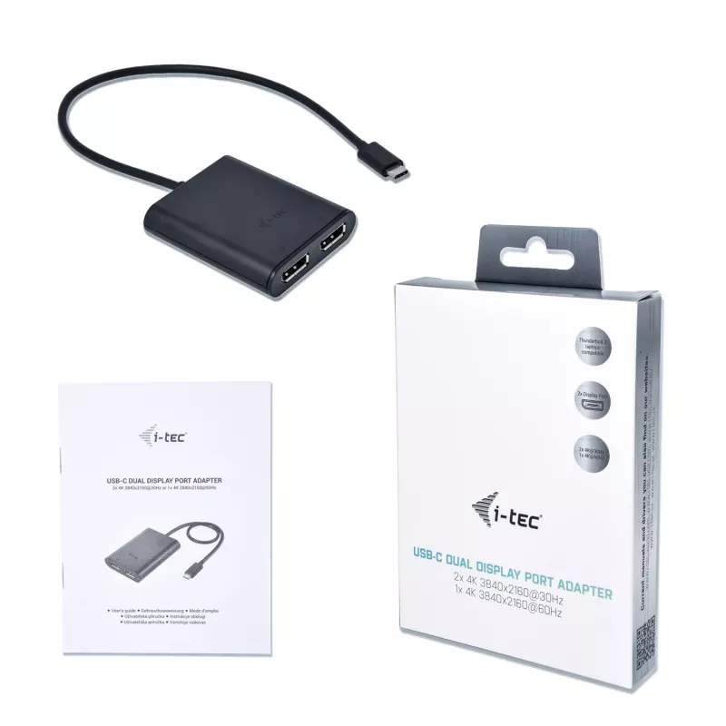 i-tec USB-C 3.1 Dvigubas 4K DP vaizdo adapteris, 3.2 Gen 1 (3.1 Gen 1), USB Type-C, DisplayPort išvestis, 3840 x 2160 pikseliai