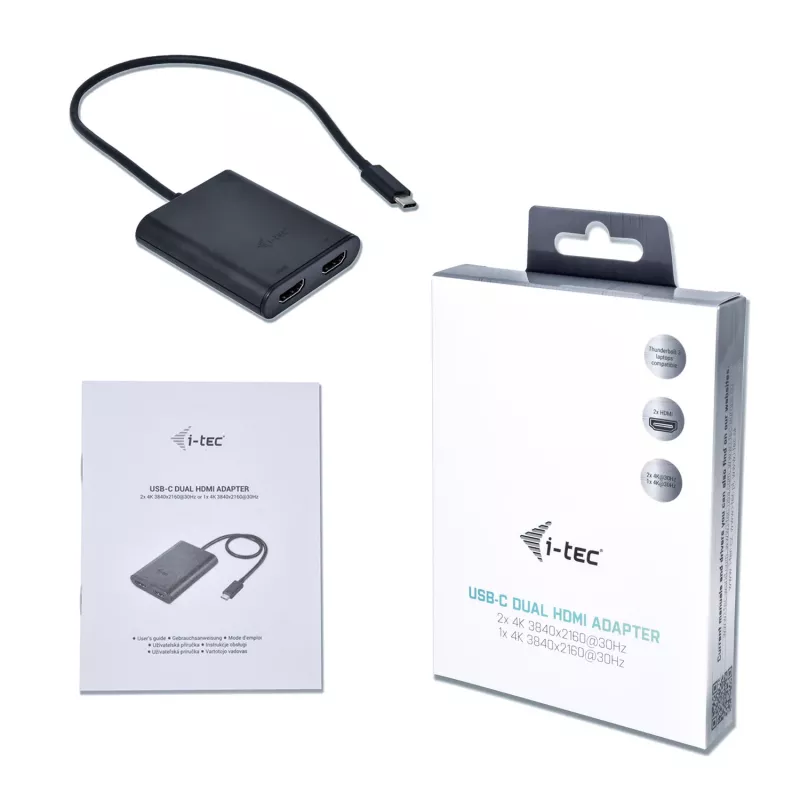 i-tec USB-C 3.1 Dvigubas 4K HDMI vaizdo adapteris, 3.2 Gen 1 (3.1 Gen 1), USB Type-C, HDMI išvestis, 3840 x 2160 pikseliai