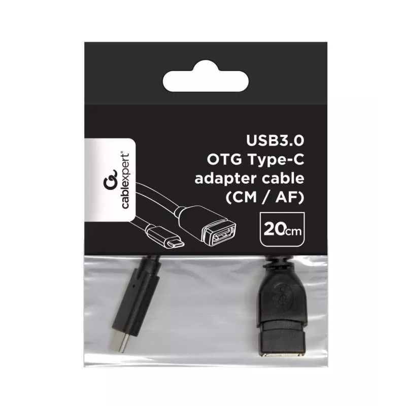 USB kabelis Gembird A-OTG-CMAF3-01, USB‑C į USB‑A, 0,2 m, juodas