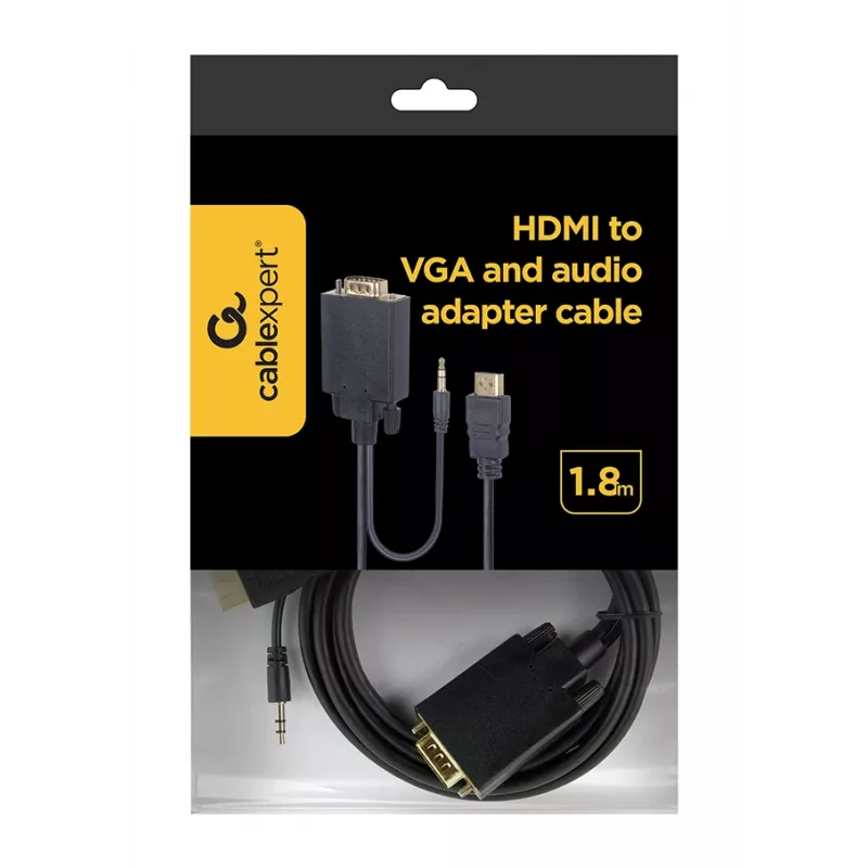 Gembird HDMI į VGA ir garso adapterio laidas, vienas prievadas, 1,8 m - juodas