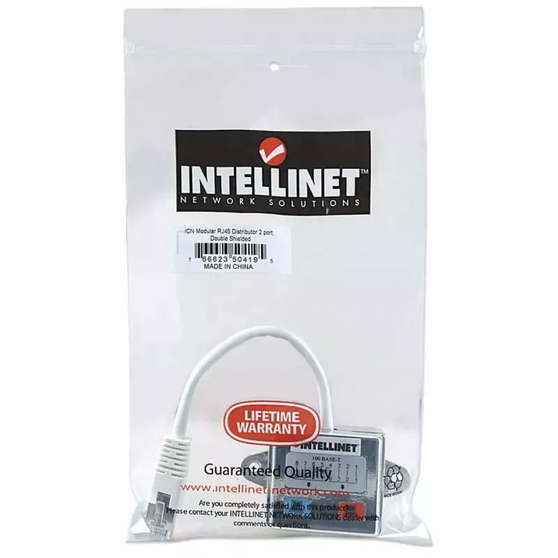 Intellinet 2 prievadų modulinis skirstytuvas Cat5e FTP, leidžiantis dviem RJ45 prievadams naudoti vieną Cat5e tinklo kabelį