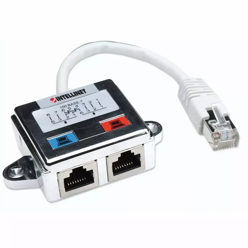 Intellinet 2 prievadų modulinis skirstytuvas Cat5e FTP, leidžiantis dviem RJ45 prievadams naudoti vieną Cat5e tinklo kabelį