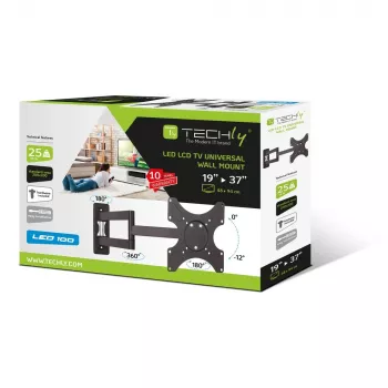 Techly ICA-LCD 2903 sieninis laikiklis televizoriui 19-37 colių, pakreipiamas, 3 jungtys, juodas