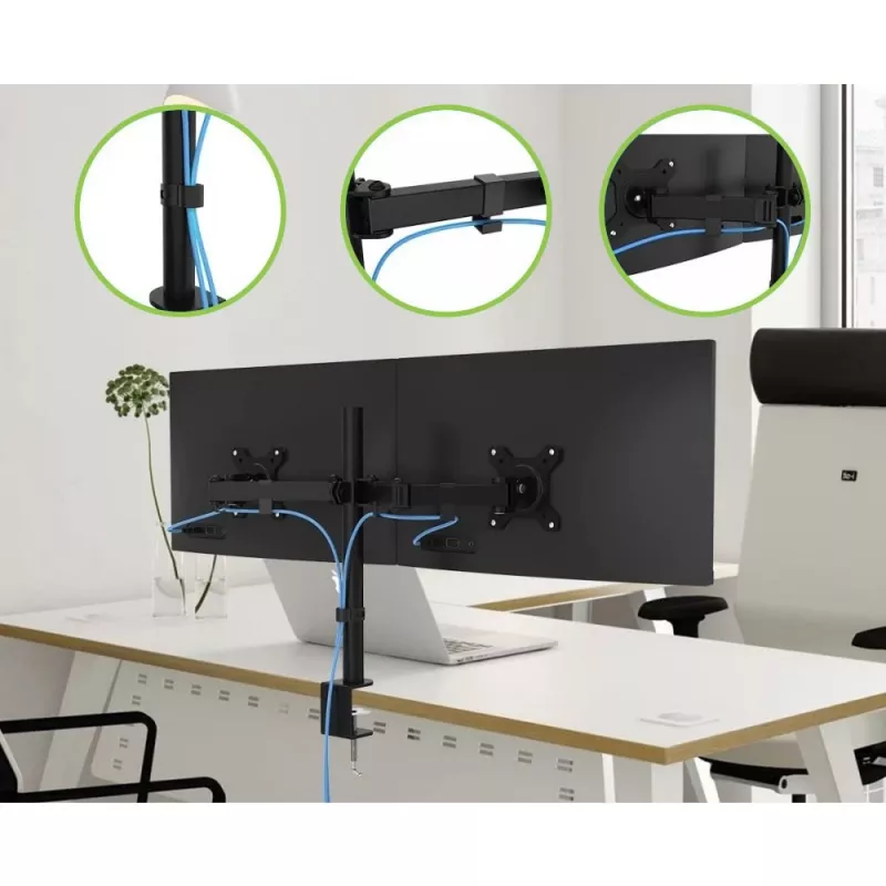 Techly ICA-LCD 482-D stovas dviems monitoriams su spaustuku, 13-27 colių, 20 kg