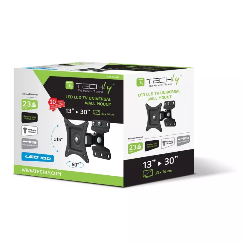 Techly ICA-LCD 201BK pilno judesio sieninis laikiklis televizoriams 13-30 colių