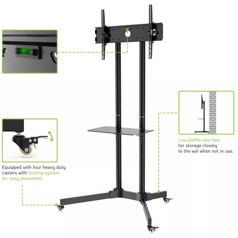 Techly ICA-TR6 grindinis stovas su lentyna LCD / LED / Plasma 30-65 colių