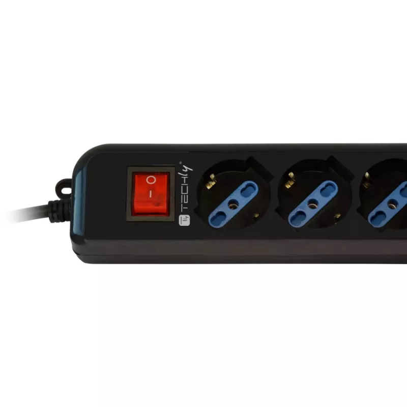 Techly IUPS-PCP-6V 6 lizdų ilgintuvas juodas su VDE kištuku