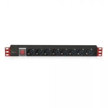 Techly I-CASE STRIP-81UD maitinimo skirstytuvas (PDU) 8 lizdai 1U Juoda, Raudona