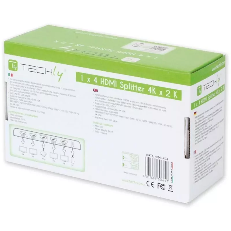 Techly HDMI skirstytuvas 4 krypčių 4K*2K IDATA HDMI-4K4