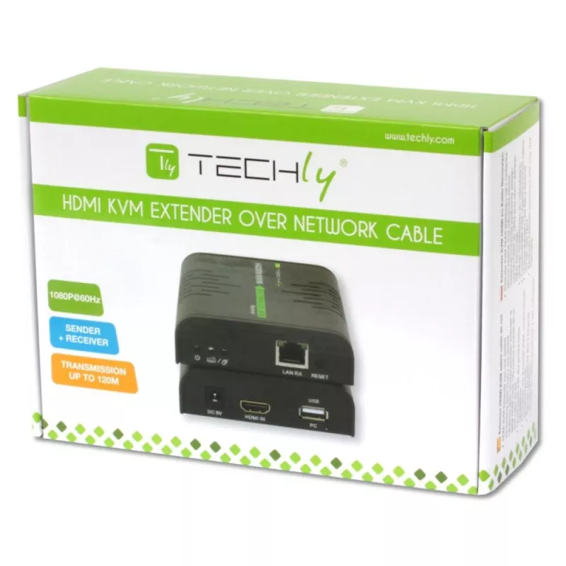 Techly IDATA HDMI-KVM2 HDMI KVM prailgintuvas (siųstuvas ir imtuvas)