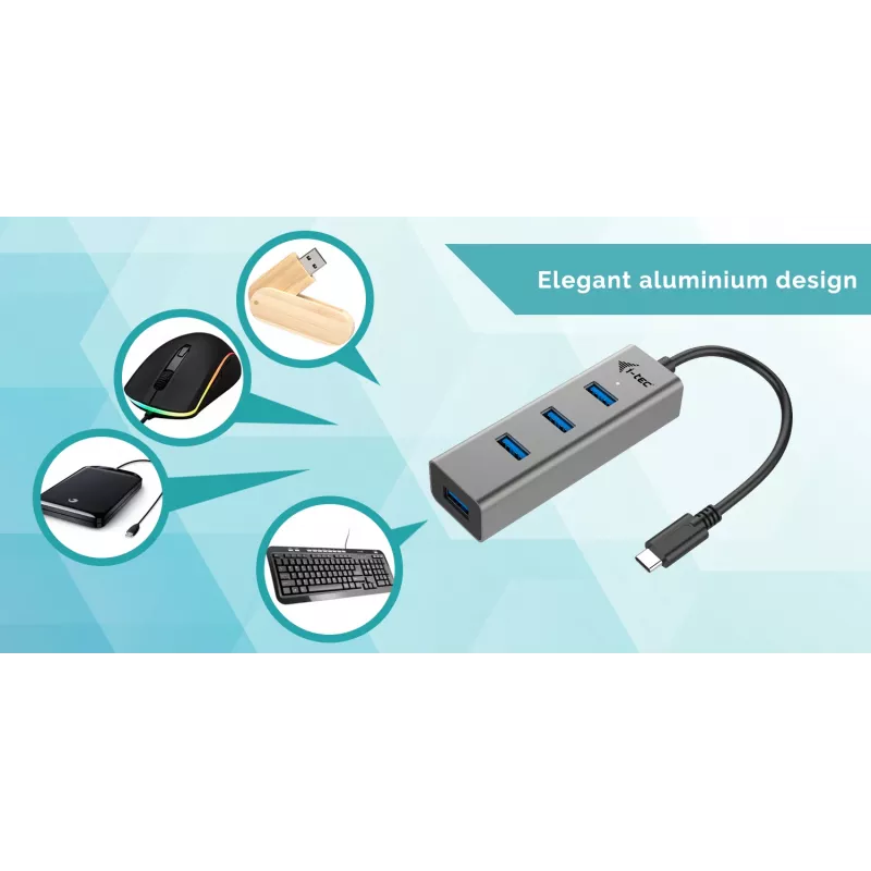 i-tec Metal USB-C HUB 4 portų USB 3.0 centras