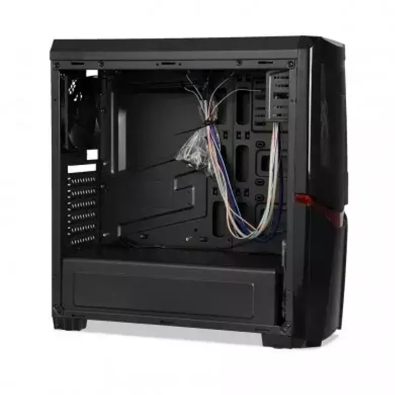Korpusas IBOX ORCUS X14 Midi Tower juodas – ITX/ATX, šoninis langas, raudonas apšvietimas, 3×3,5 colio vietos, 2×2,5 colio vietos, 1×5,25 colio vieta, USB 3.2 Gen1 Type-A