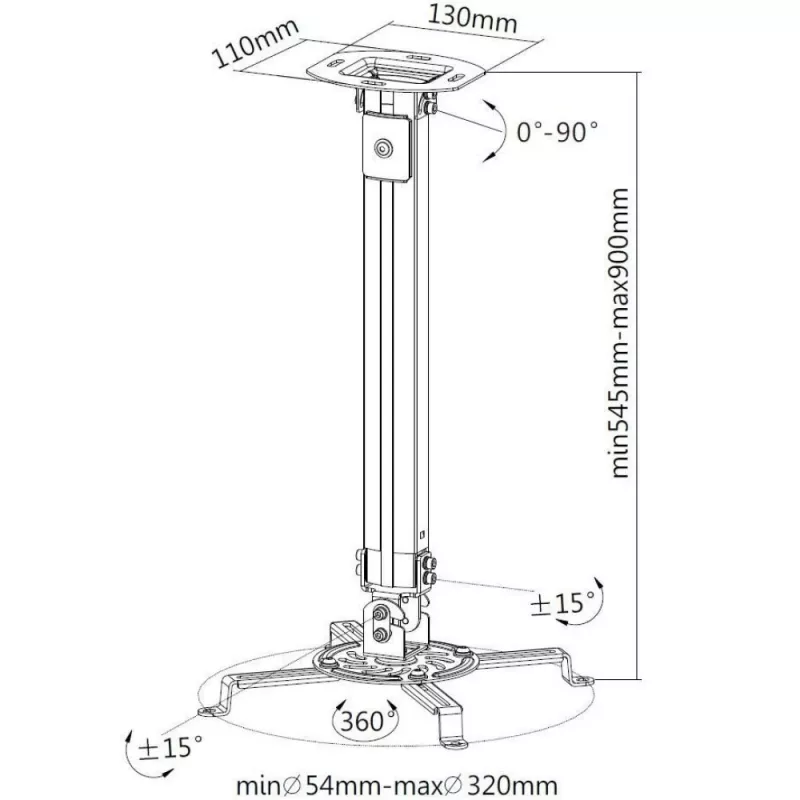 Techly lubinis projektoriaus laikiklis su prailginimu 545–900 mm sidabrinis ICA-PM 18M