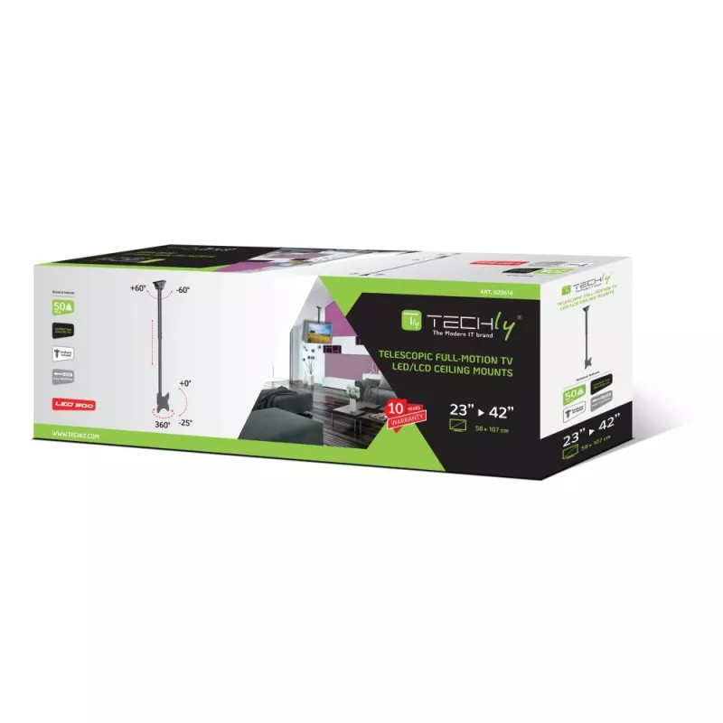 Techly teleskopinis lubinis laikiklis iki 1,6 m LED TV LCD 23-42 col. ICA-CPLB 922L