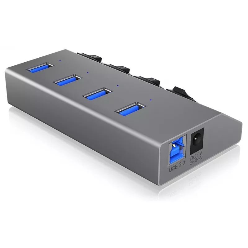 ICY BOX IB-HUB1405 USB 3.2 Gen 1 (3.1 Gen 1) Type-B 5000 Mbit/s Antracitinis
