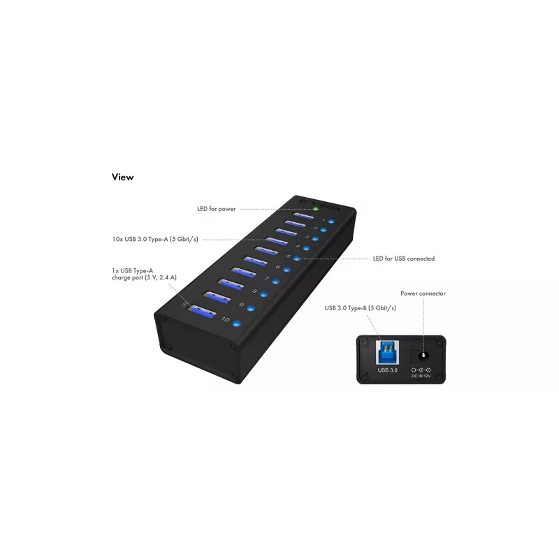 ICY BOX IB-AC6110 USB 3.2 Gen 1 (3.1 Gen 1) Type-B 5000 Mbit/s Juodas