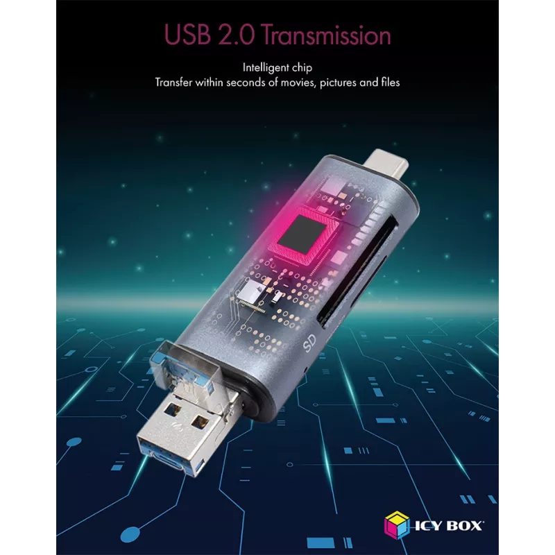 ICY BOX IB-CR200-C kortelių skaitytuvas USB 2.0 juodas