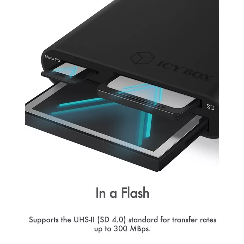 ICY BOX IB-CR301-U3 kortelių skaitytuvas USB 3.2 Gen 1 (3.1 Gen 1) Juodas