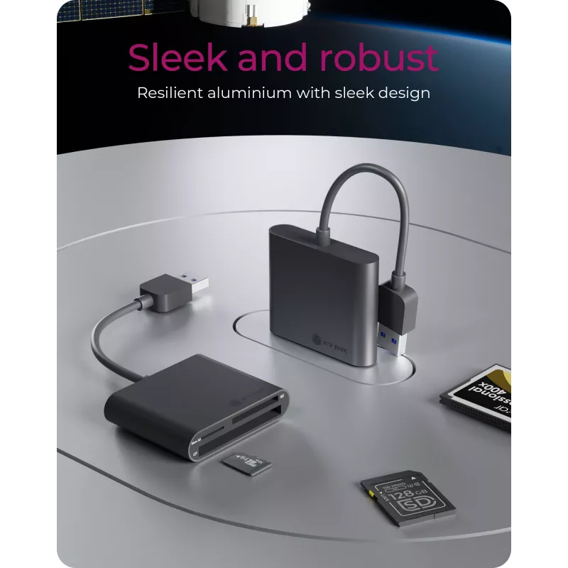 ICY BOX IB-CR301-U3 kortelių skaitytuvas USB 3.2 Gen 1 (3.1 Gen 1) Juodas