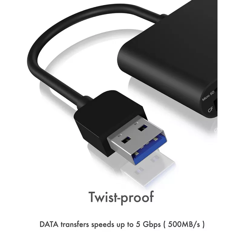 ICY BOX IB-CR301-U3 kortelių skaitytuvas USB 3.2 Gen 1 (3.1 Gen 1) Juodas
